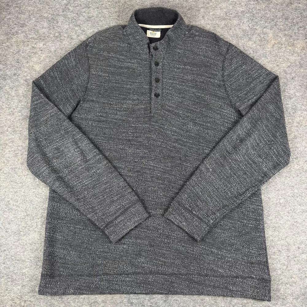 Marine Layer Clayton Textured Pullover Henley Sweater Long Sleeve Gray Mens XL